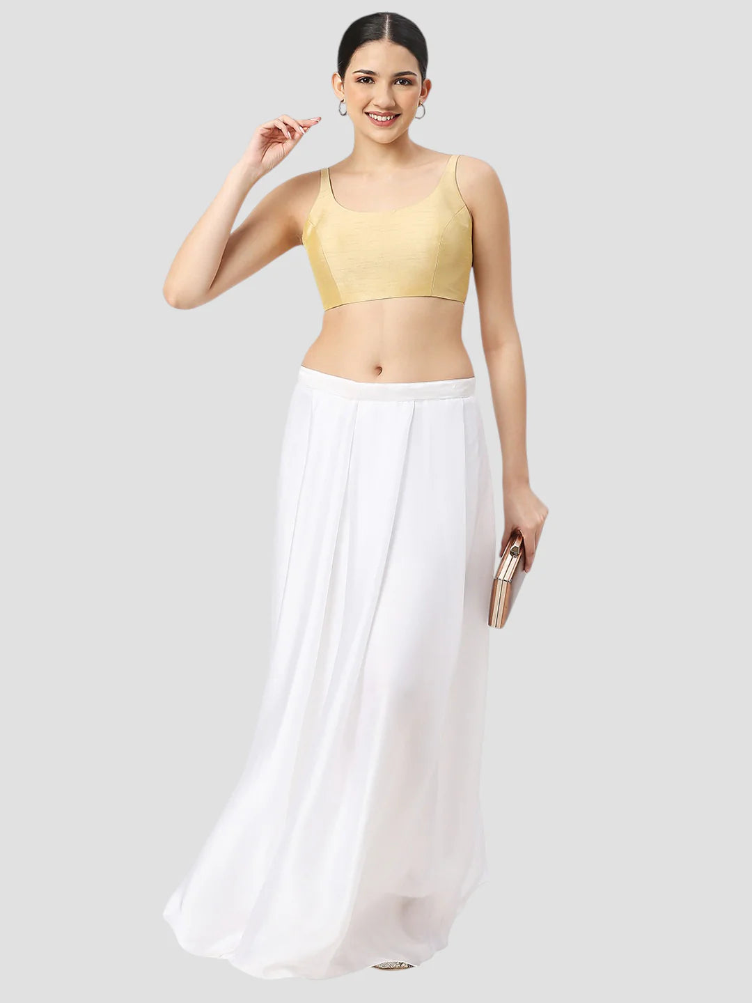 Golden Silk Round Neck Sleeveless Readymade Blouse