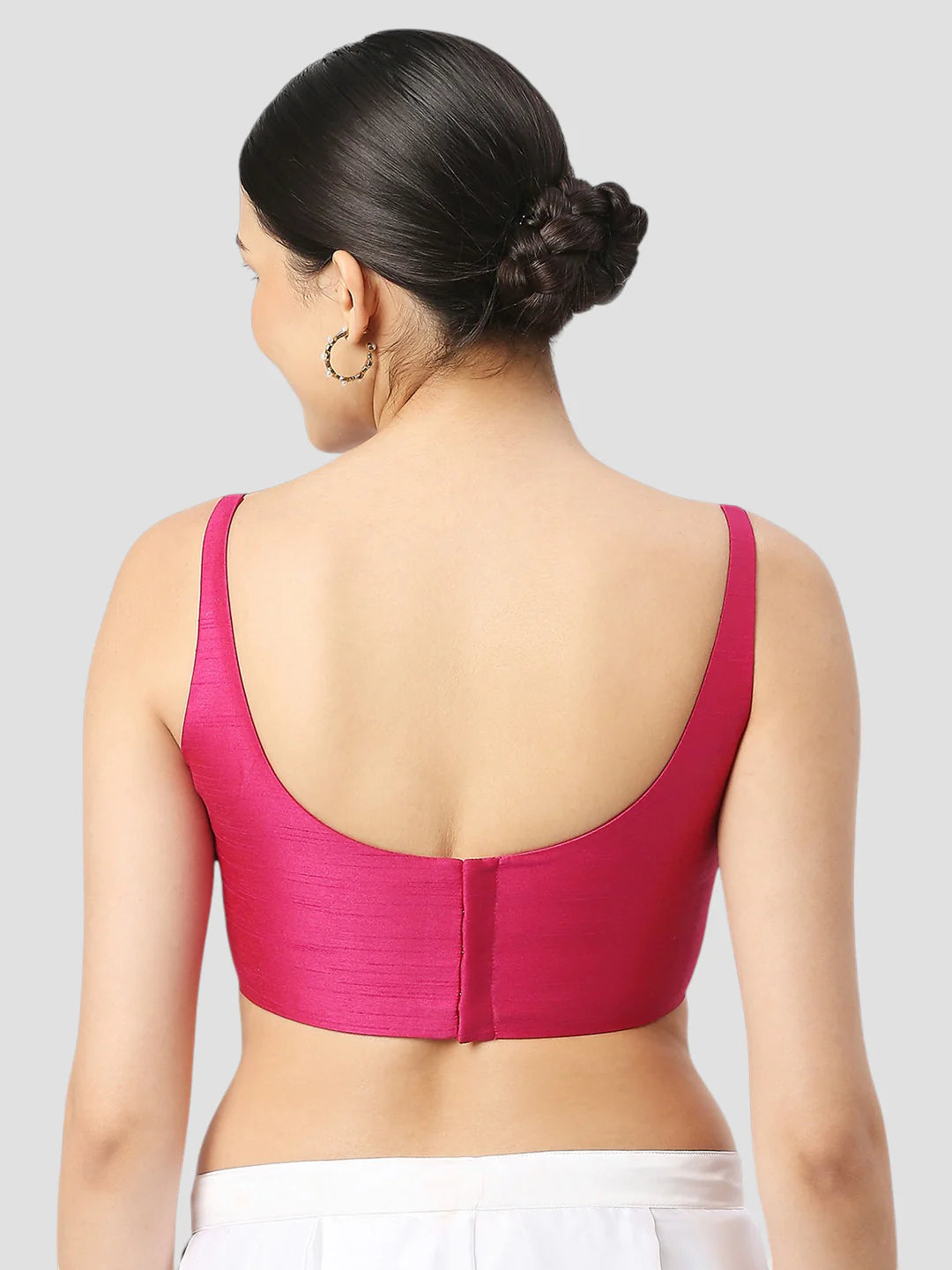 Rani Pink Silk Round Neck Sleeveless Readymade Blouse