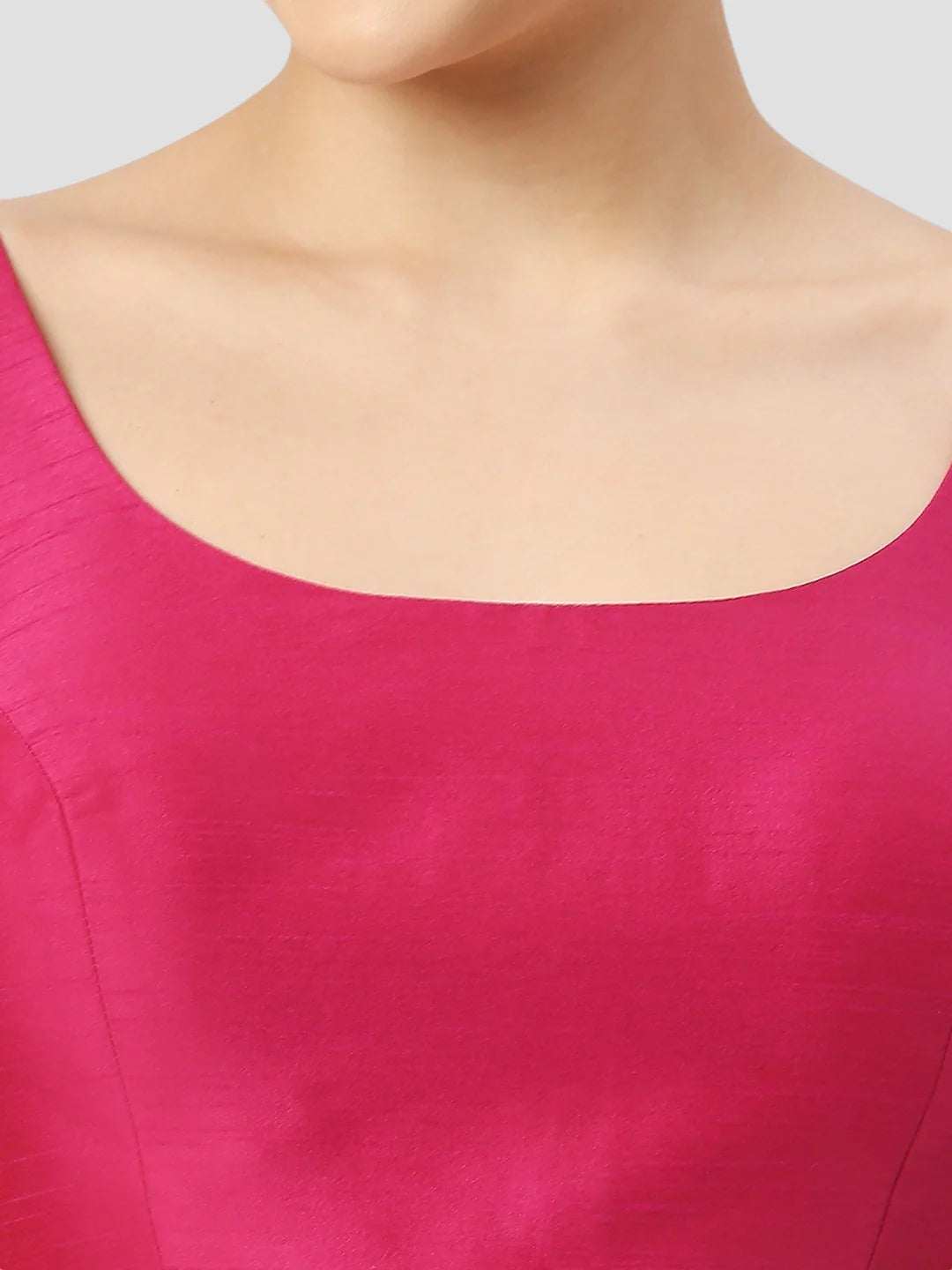 Rani Pink Silk Round Neck Sleeveless Readymade Blouse
