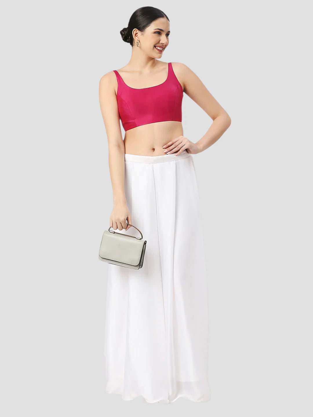 Rani Pink Silk Round Neck Sleeveless Readymade Blouse