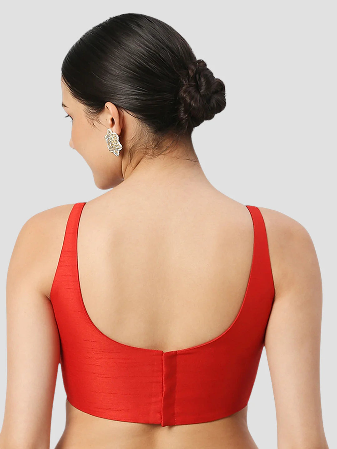 Red Silk Round Neck Sleeveless Readymade Blouse