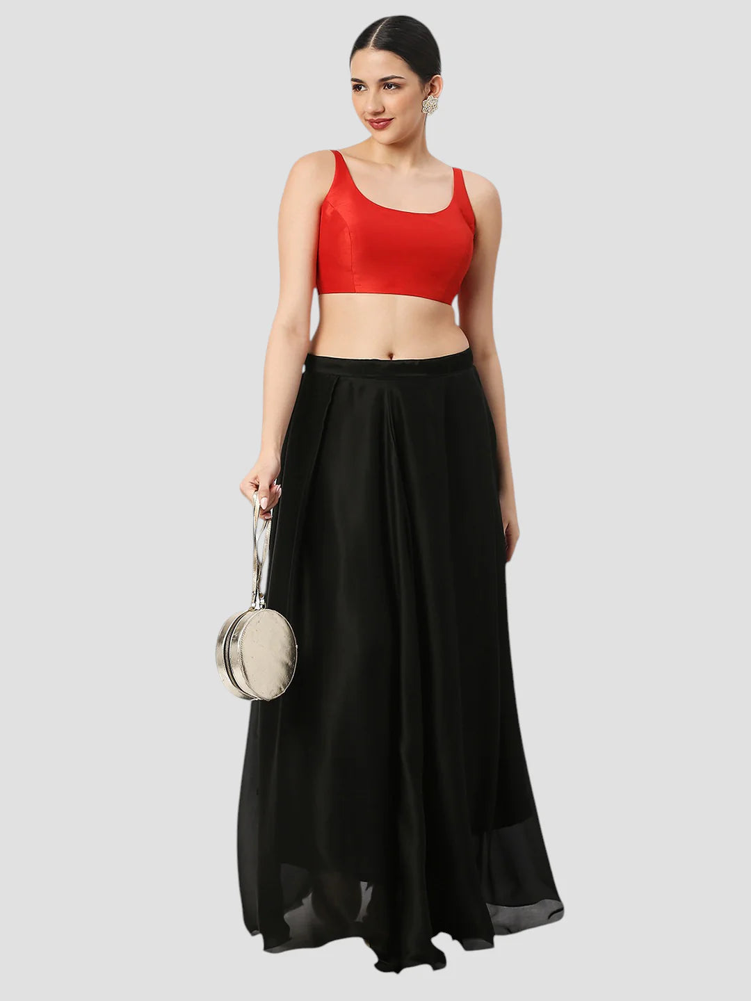 Red Silk Round Neck Sleeveless Readymade Blouse