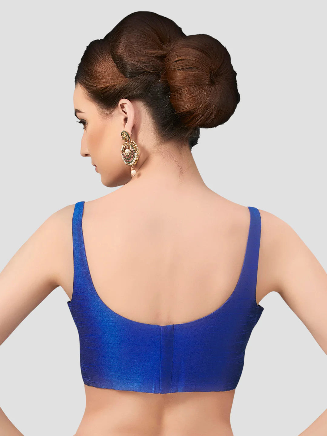 Royal Blue Silk Round Neck Sleeveless Readymade Blouse