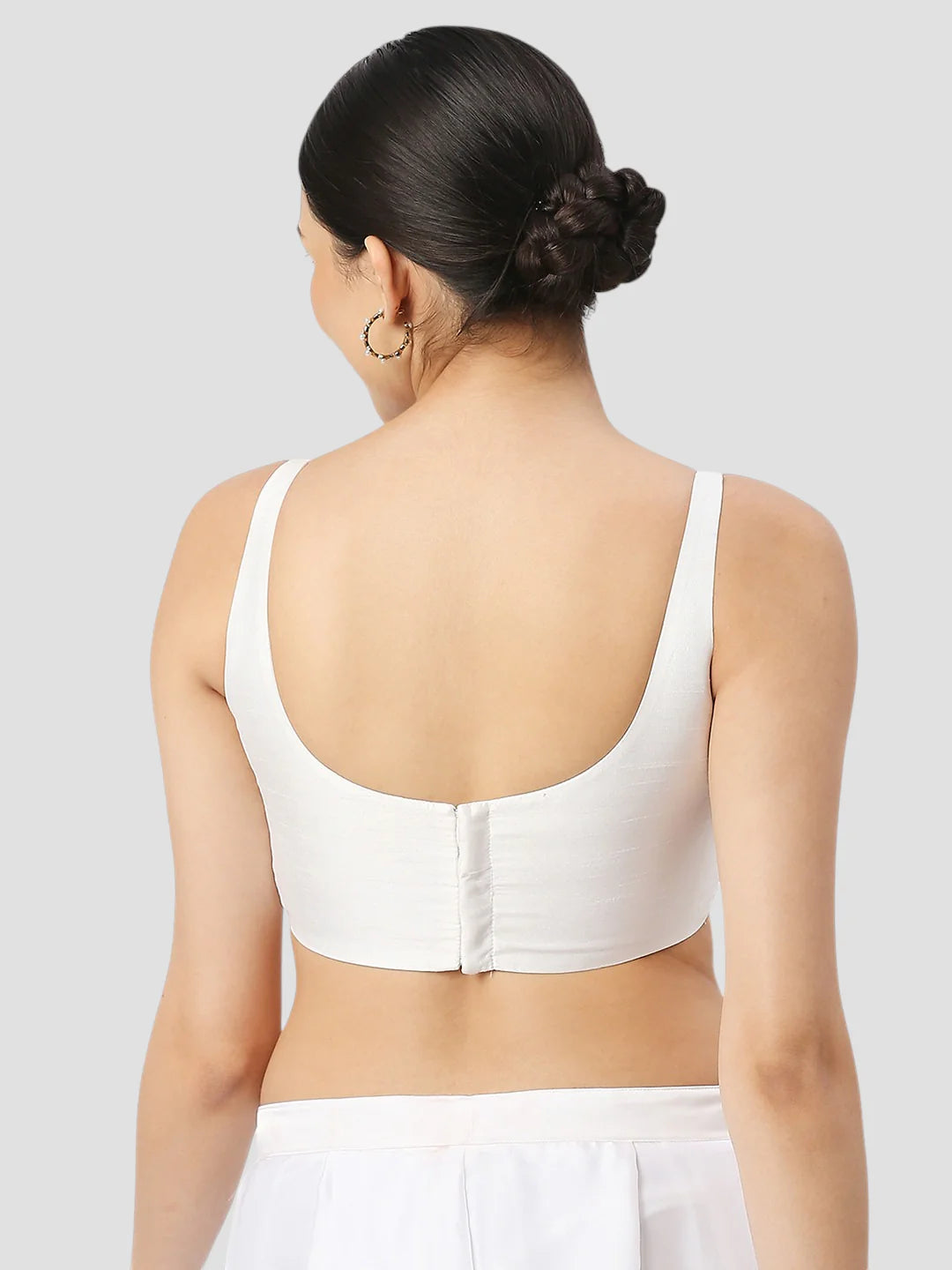 White Silk Round Neck Sleeveless Readymade Blouse