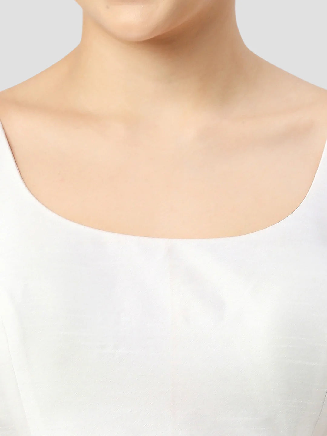 White Silk Round Neck Sleeveless Readymade Blouse