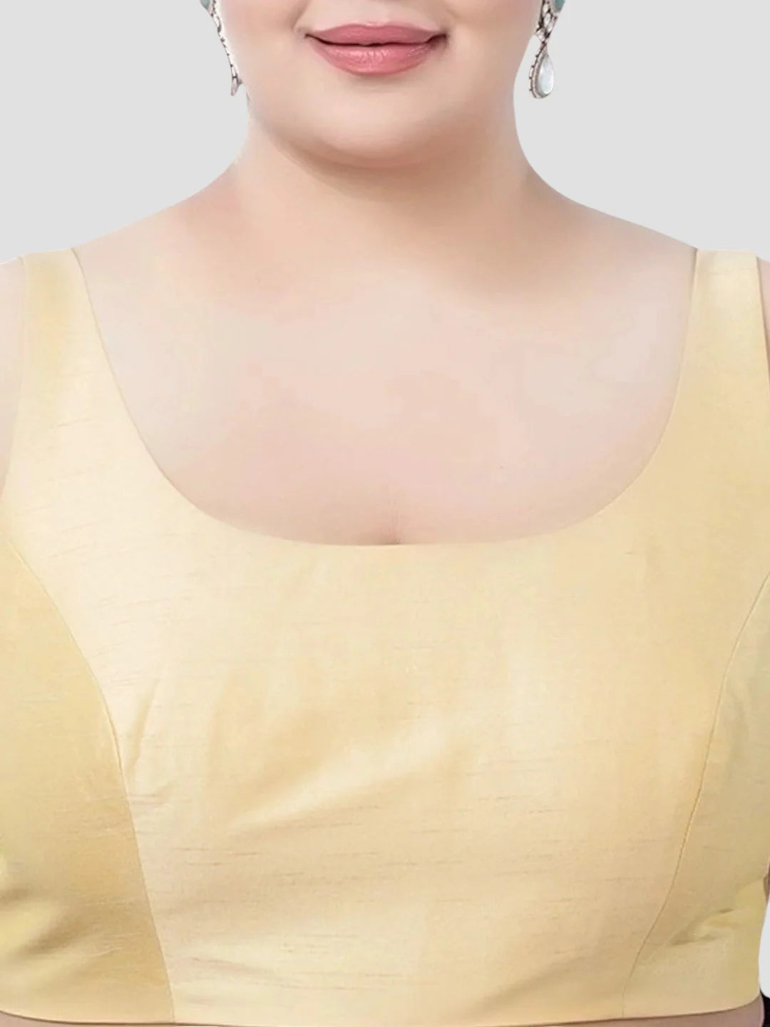 Golden Silk Round Neck Sleeveless Plus Size Readymade Blouse
