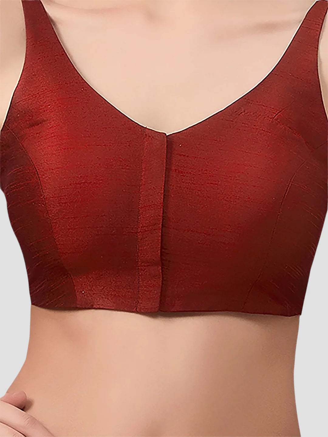 Maroon Silk V Neck Sleeveless Readymade Blouse
