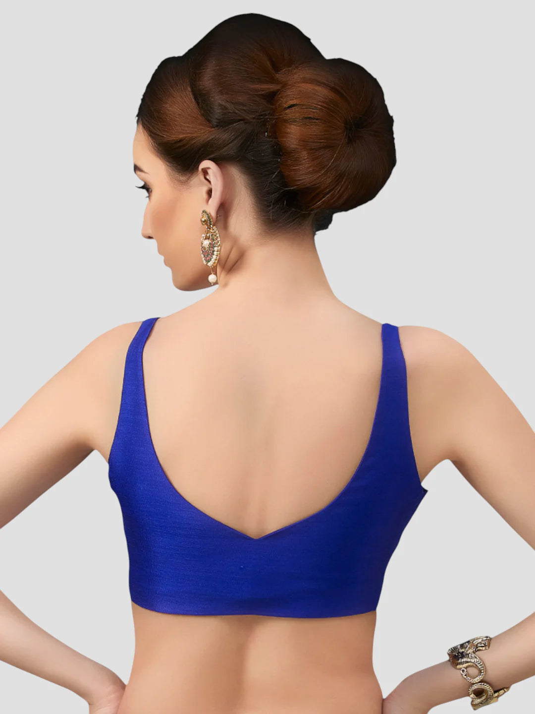 Royal Blue Silk V Neck Sleeveless Readymade Blouse