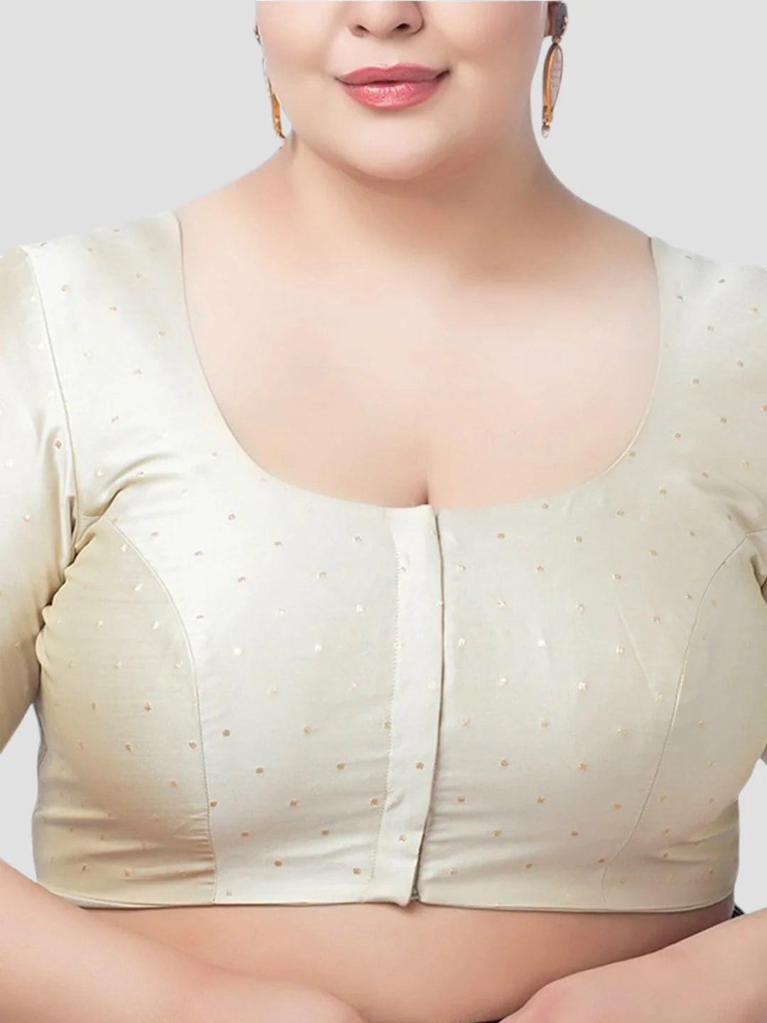 Cream Silk U Neck Half Sleeves Readymade Blouse