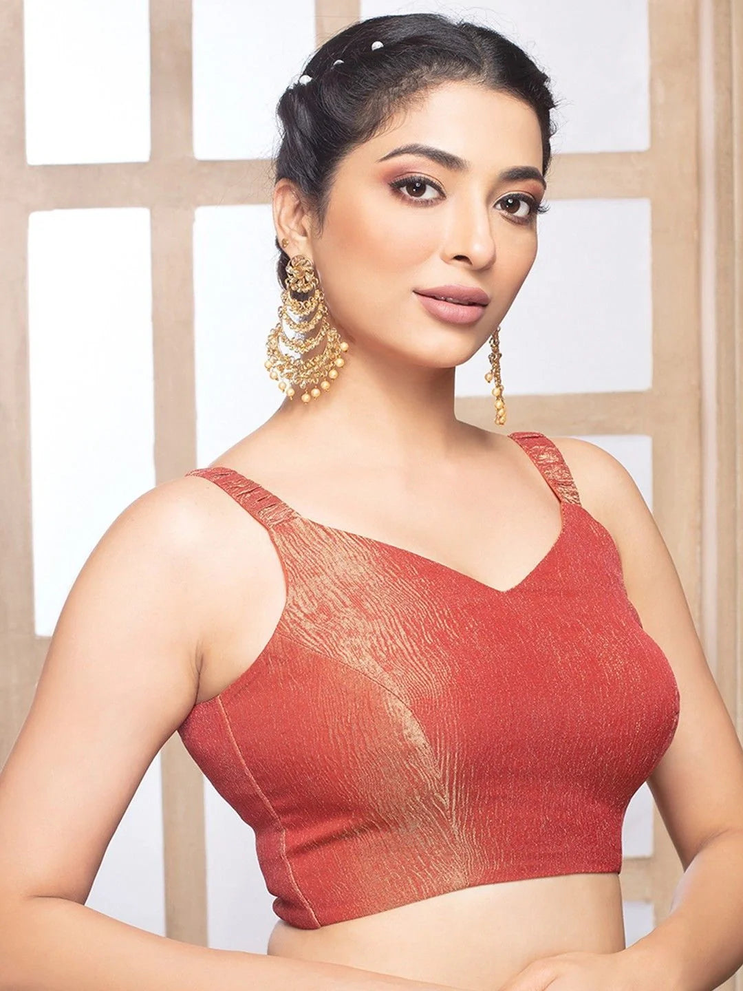 Orange Crush Tissue Sleeveless Readymade Saree Blouse