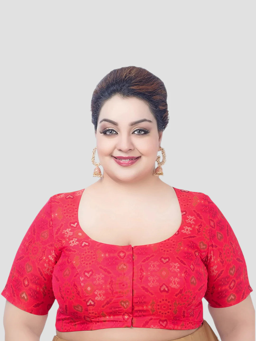 Red Georgette Round Neck Half Sleeves Readymade Blouse