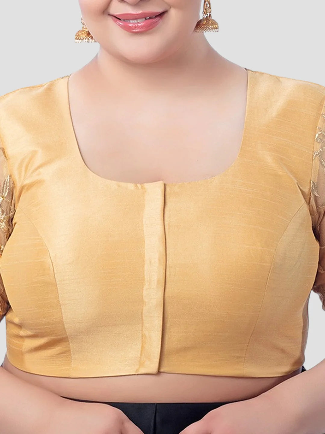 Gold Silk U Neck Half Sleeves Plus Size Readymade Blouse