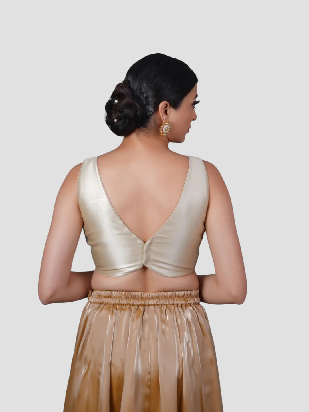 Gold Tissue V Neck Sleeveless Readymade Blouse