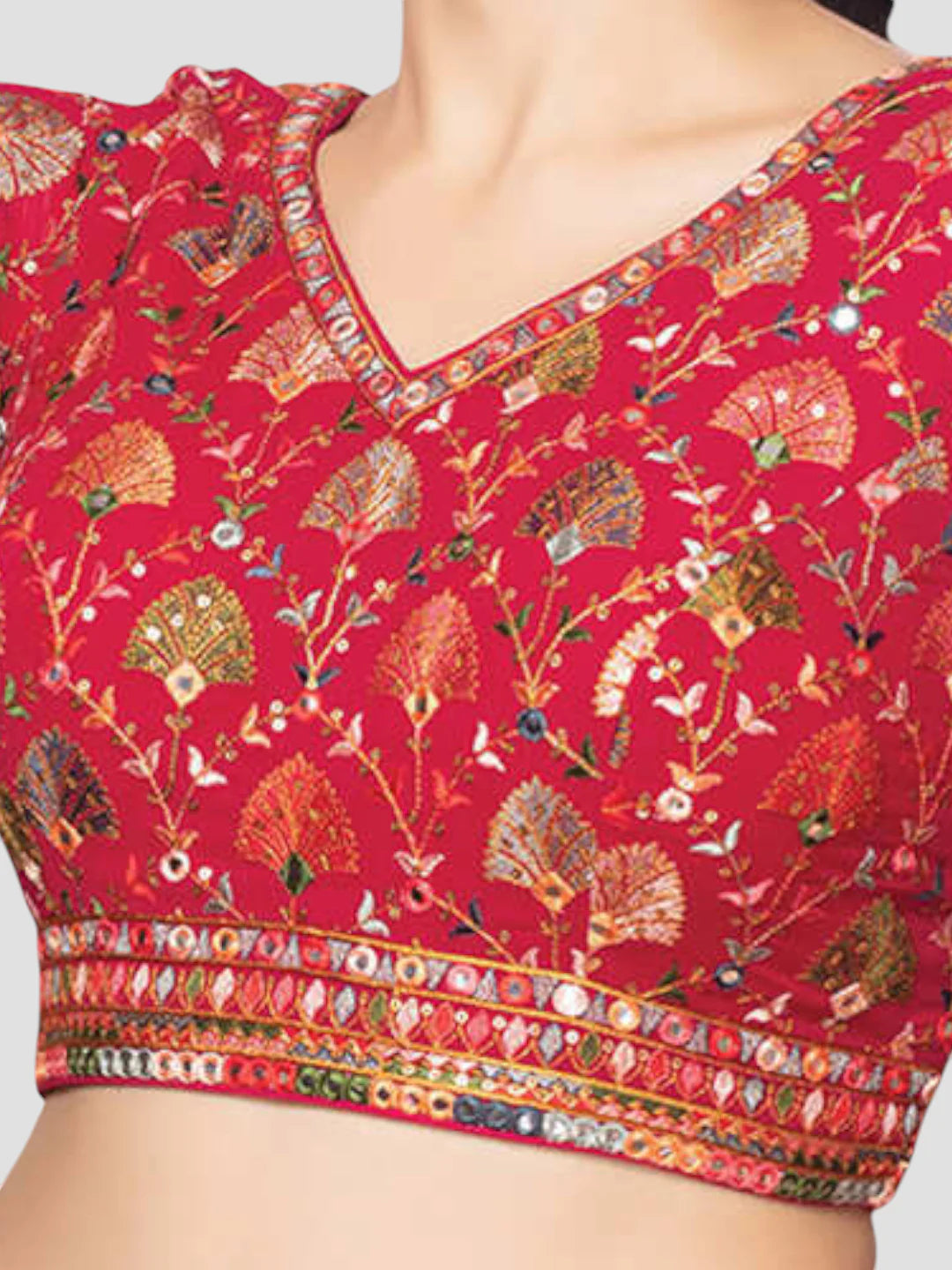 Red Georgette V Neck Full Sleeves Readymade Blouse