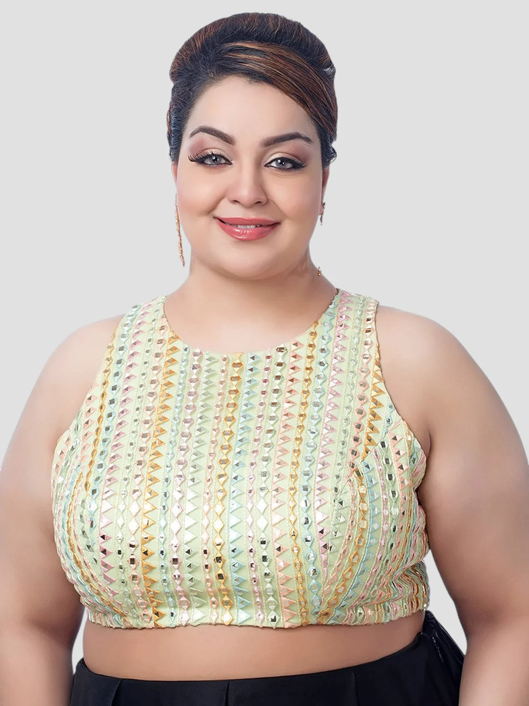 Pista Green Silk High Neck Sleeveless Readymade Blouse