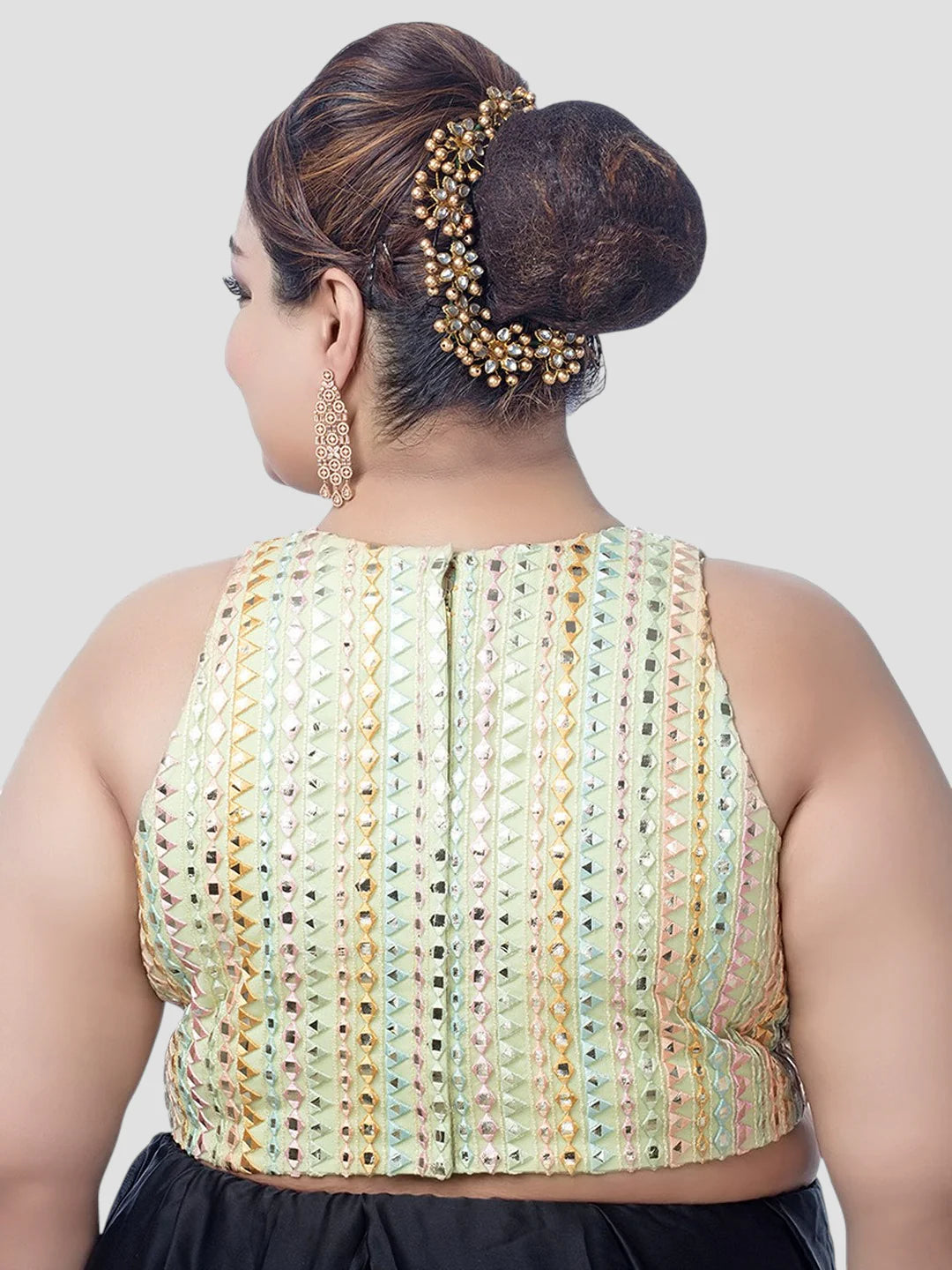 Pista Green Silk High Neck Sleeveless Readymade Blouse