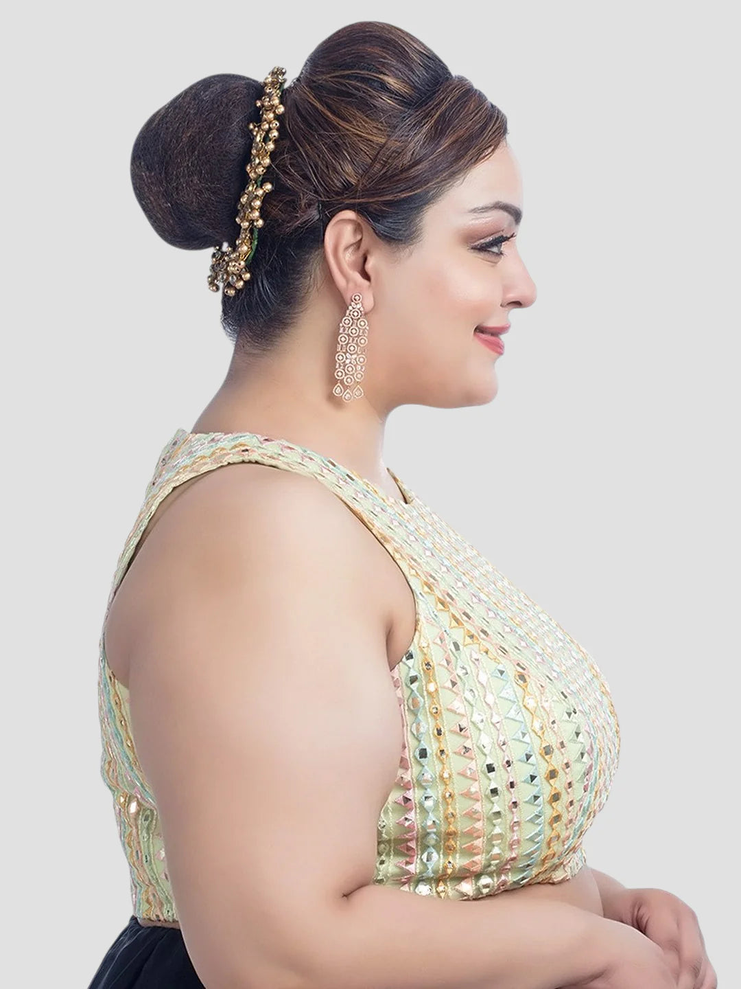 Pista Green Silk High Neck Sleeveless Readymade Blouse