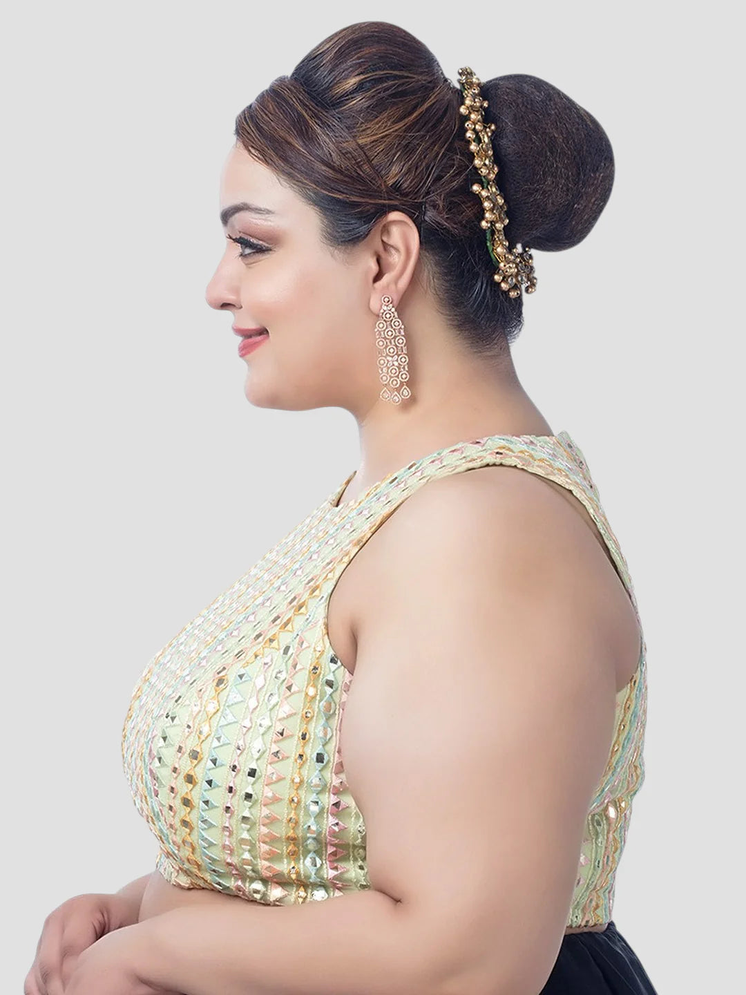 Pista Green Silk High Neck Sleeveless Readymade Blouse