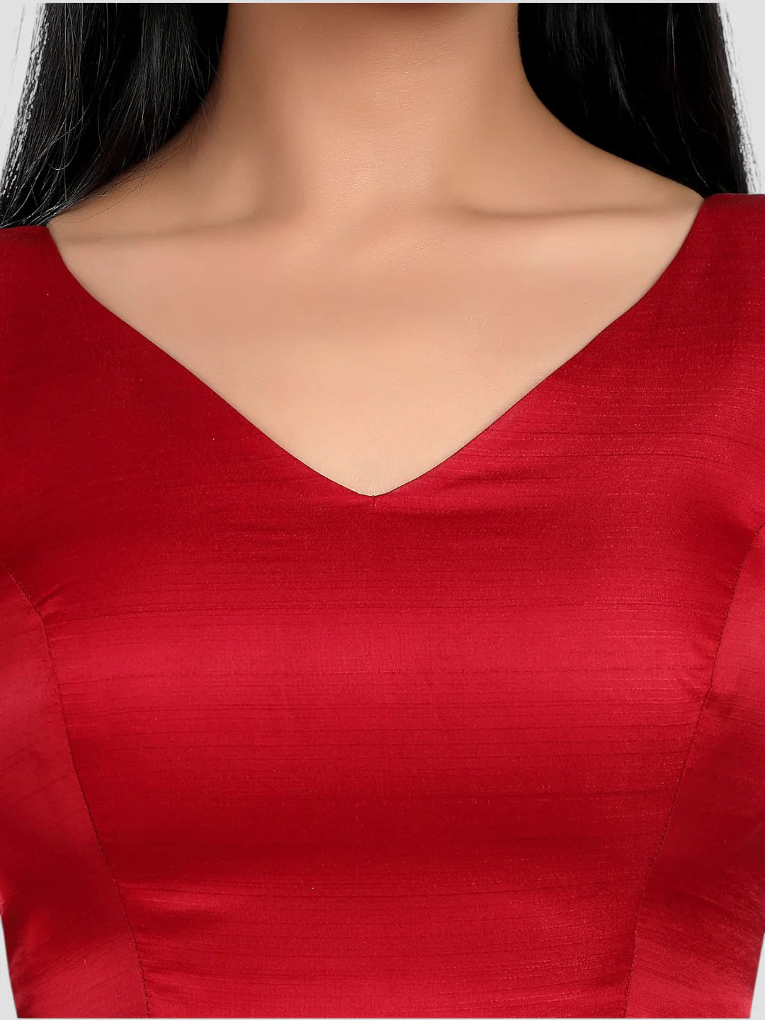 Red Silk V Neck Ruffle Sleeves Readymade Blouse