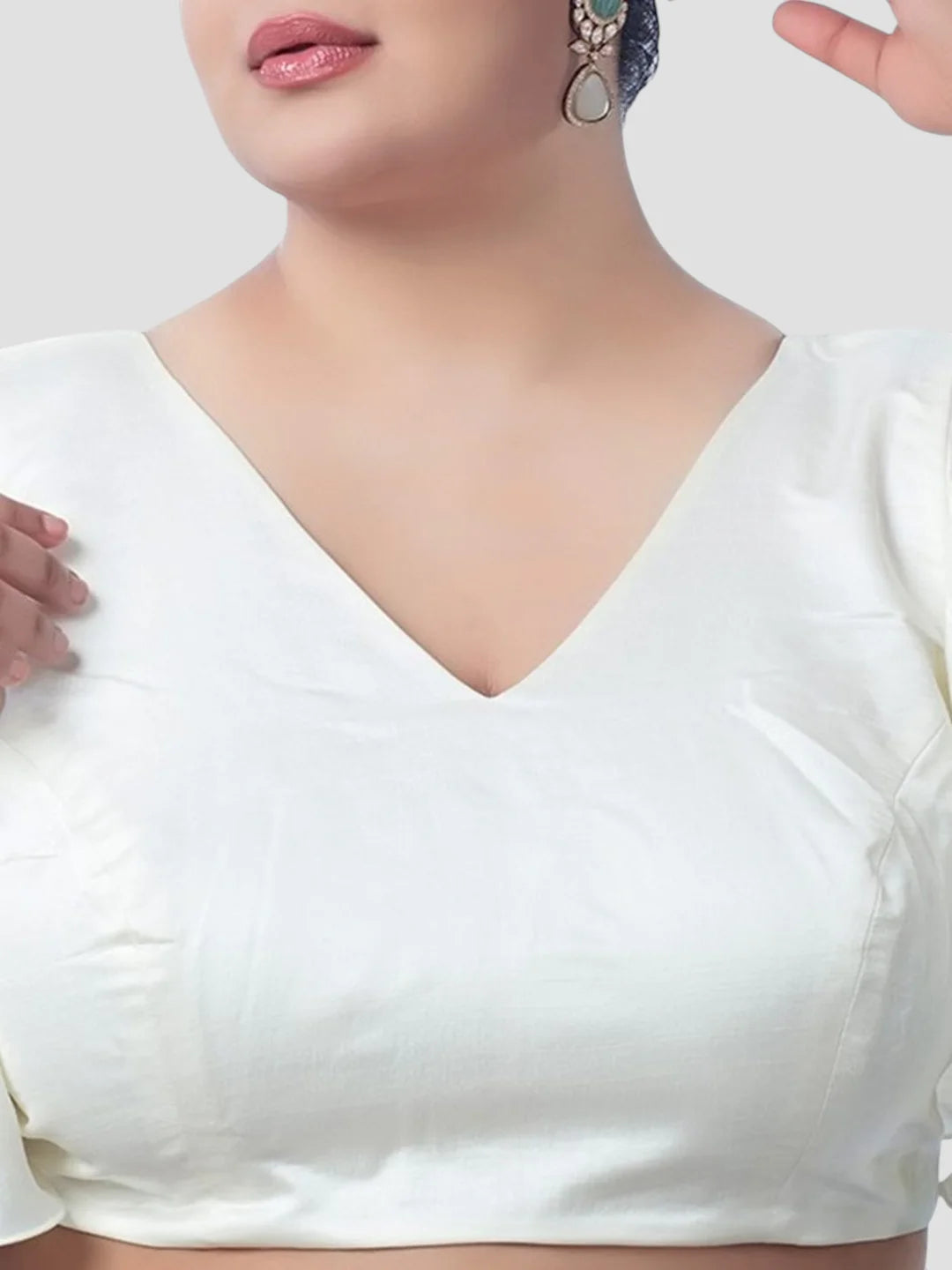White Silk V Neck Ruffle Sleeves Readymade Blouse