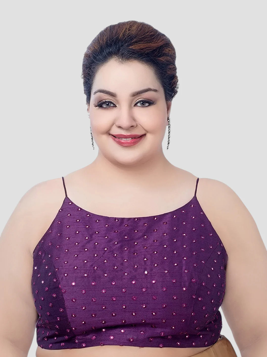 Violet Silk Round Neck Sleeveless Readymade Blouse