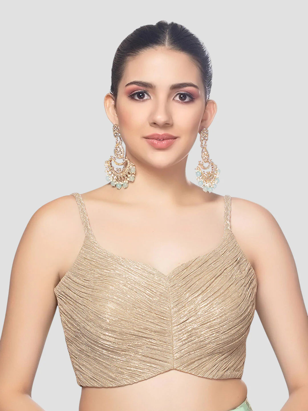 Golden Crush Tissue Deep Neck Sleeveless Readymade Blouse