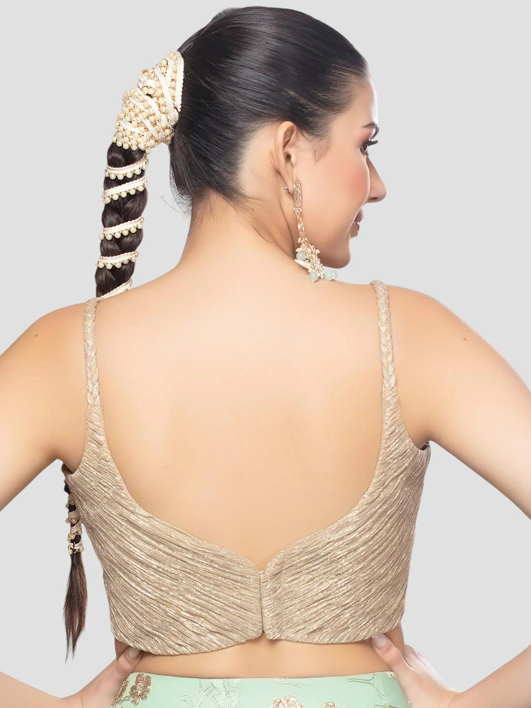 Golden Crush Tissue Deep Neck Sleeveless Readymade Blouse