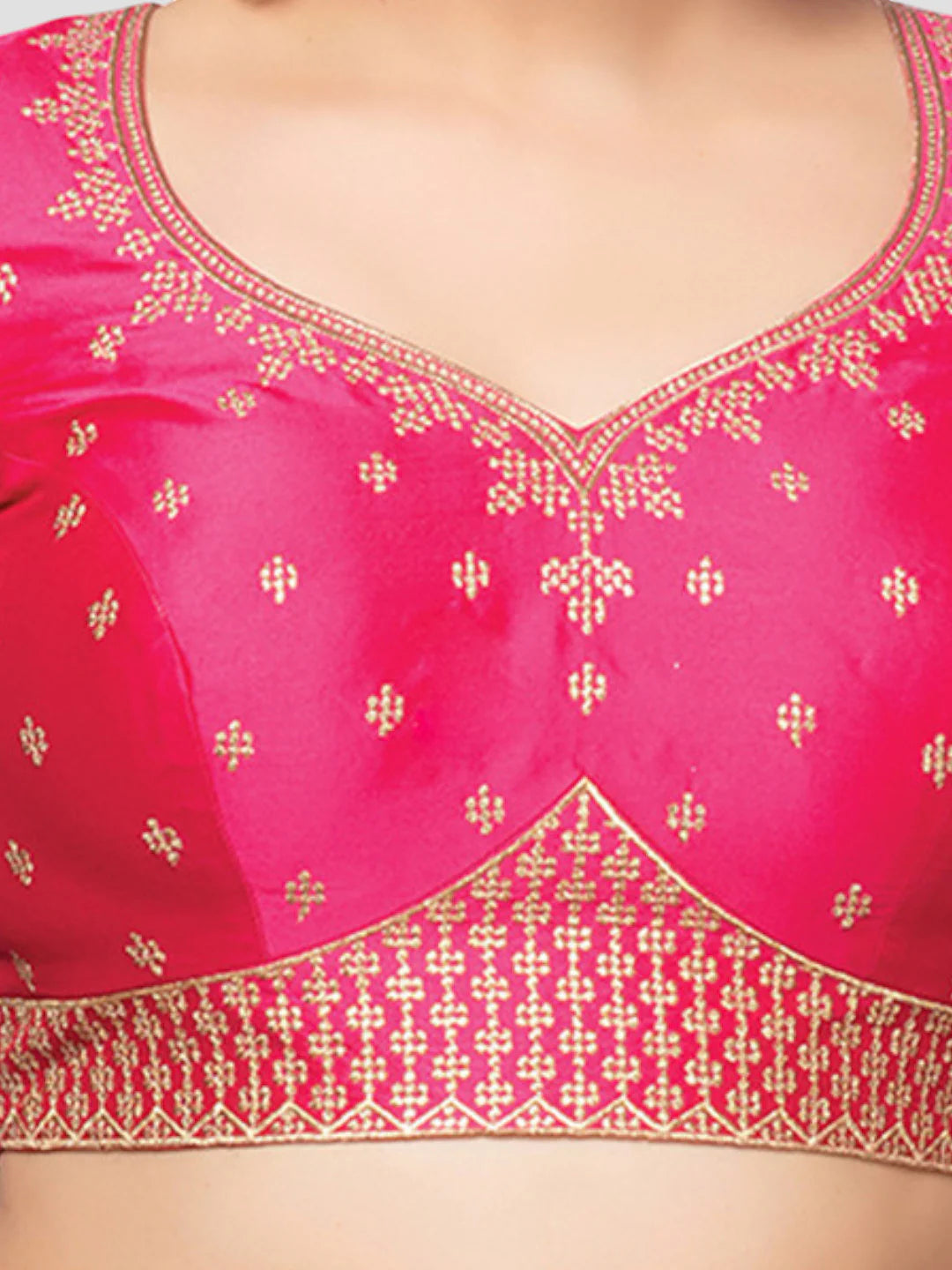 Rani Pink Silk Paan Neck Half Sleeves Readymade Blouse