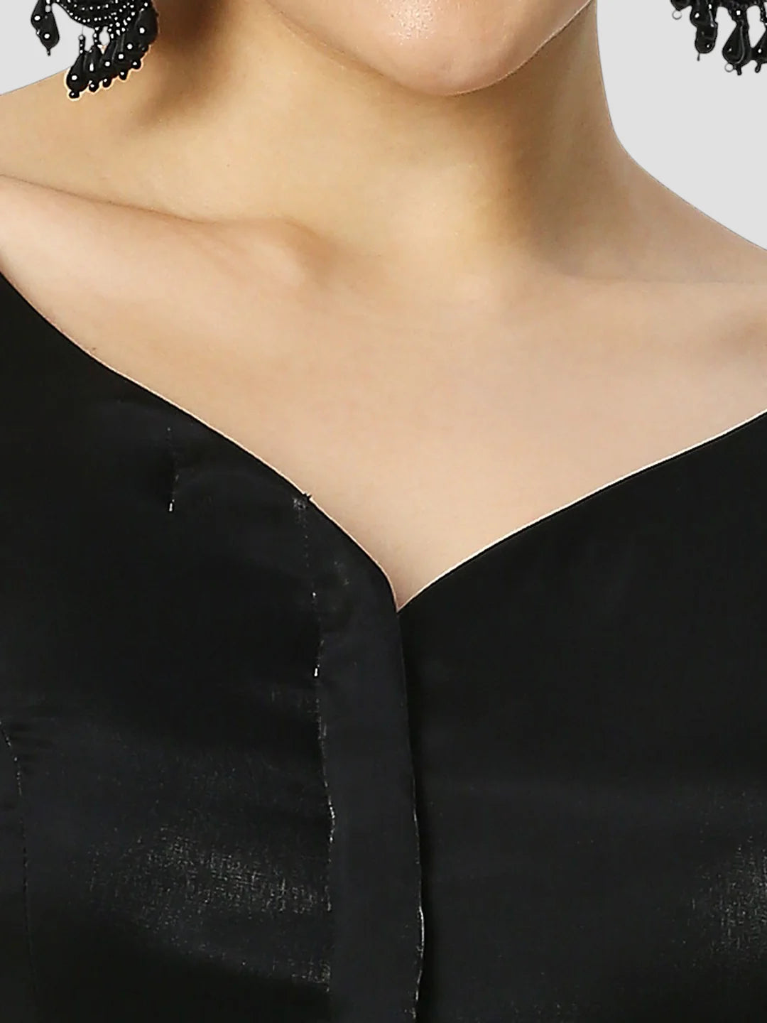 Black Tissue V Neck Sleeveless Readymade Blouse