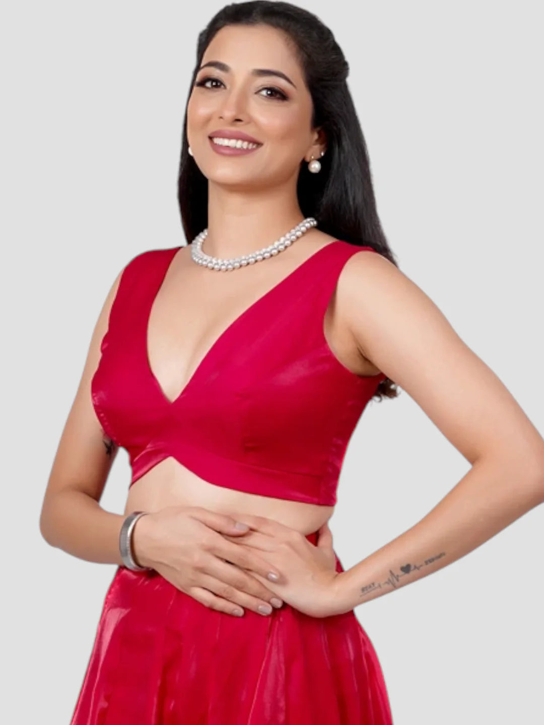 Rani Pink Tissue V Neck Sleeveless Readymade Blouse