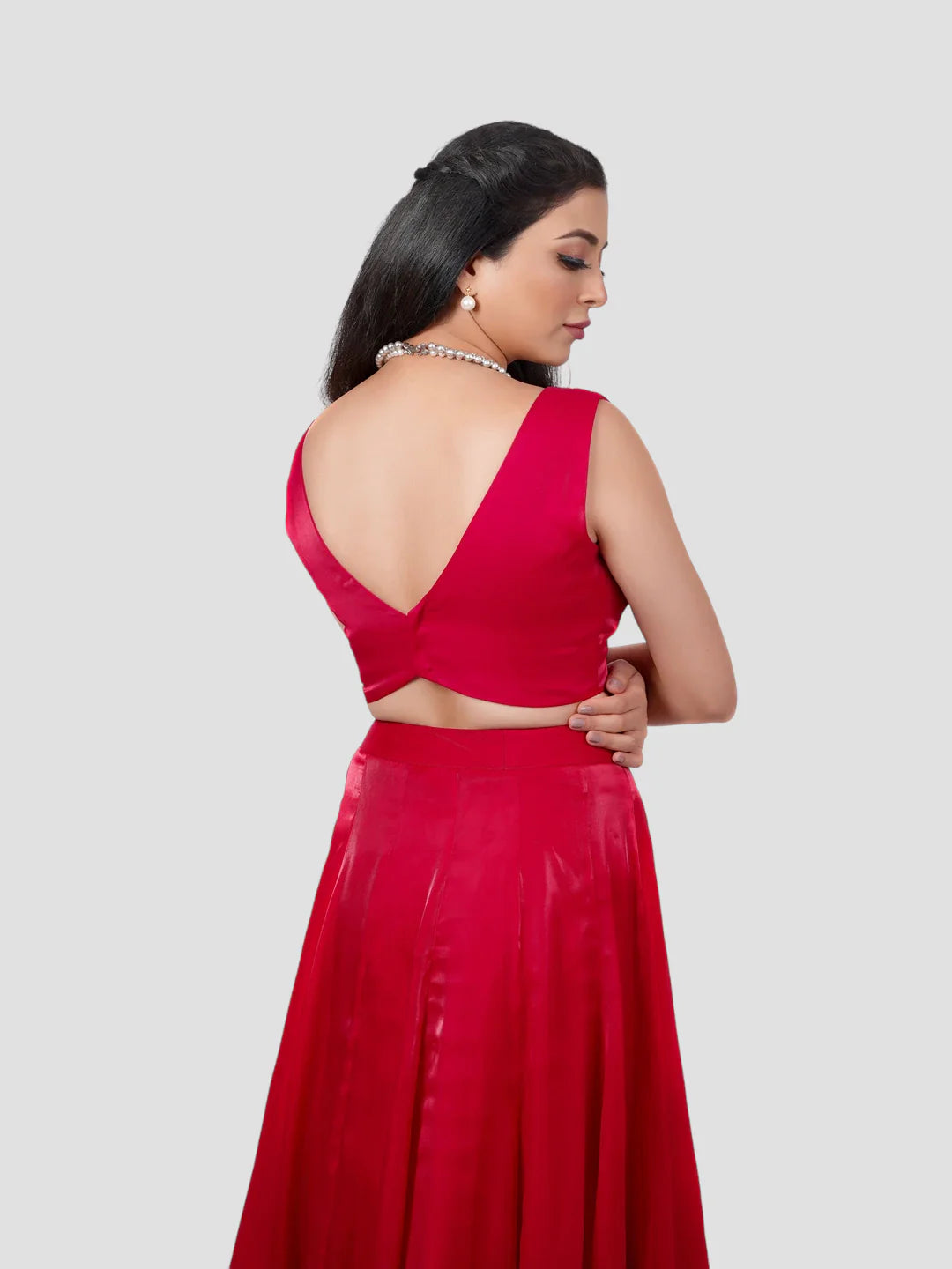 Rani Pink Tissue V Neck Sleeveless Readymade Blouse