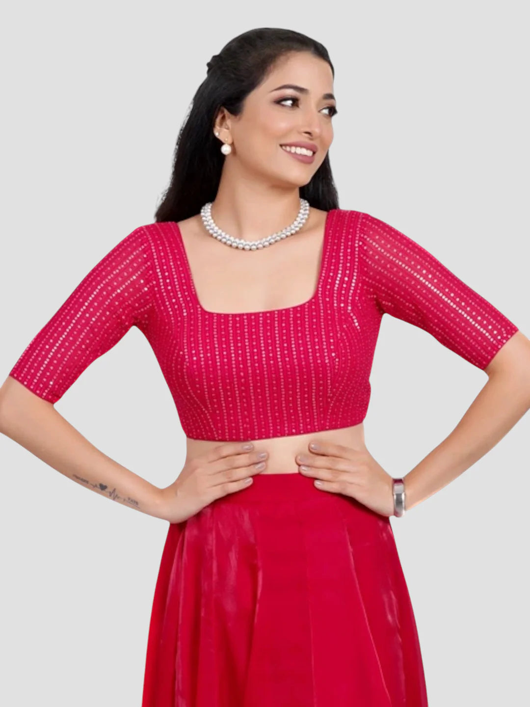 Gulabi Pink Sequence Square Neck Blouse