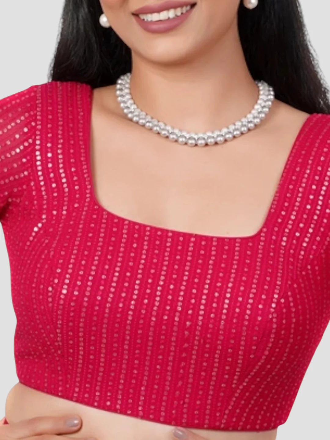 Gulabi Pink Sequence Square Neck Blouse
