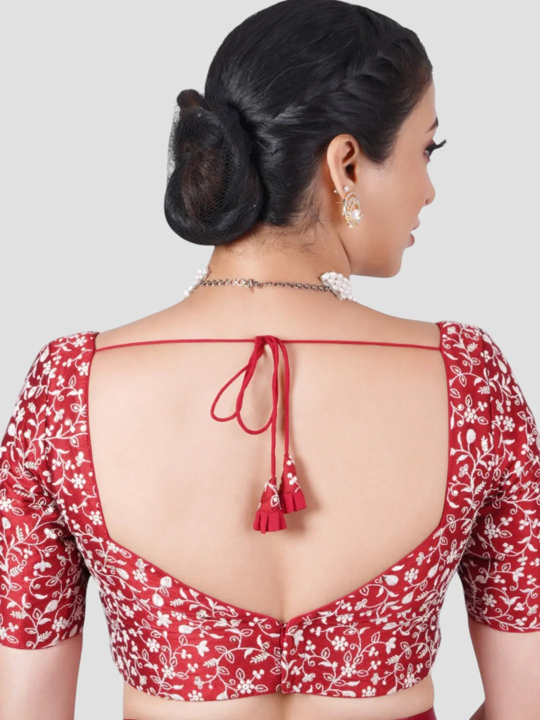 Maroon Silk Deep Neck Half Sleeves Readymade Blouse