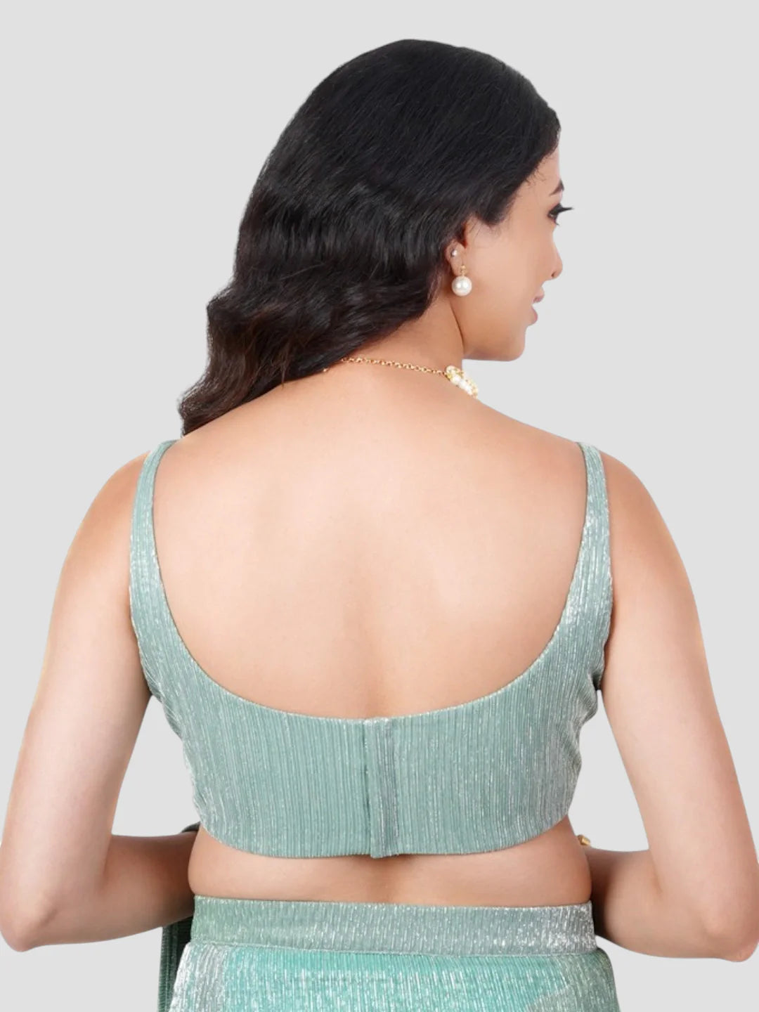 Mint Green Crush Tissue Fabric Round Neck Sleeveless Readymade Only Blouse