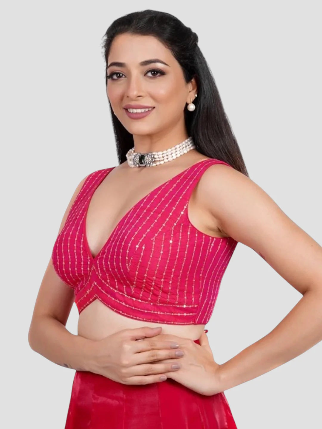 Rani Silk V Neck Sleeveless Readymade Blouse