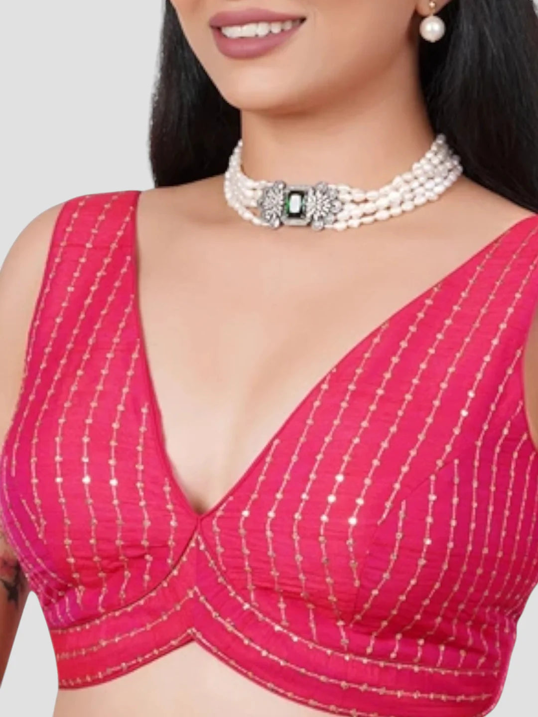 Rani Silk V Neck Sleeveless Readymade Blouse