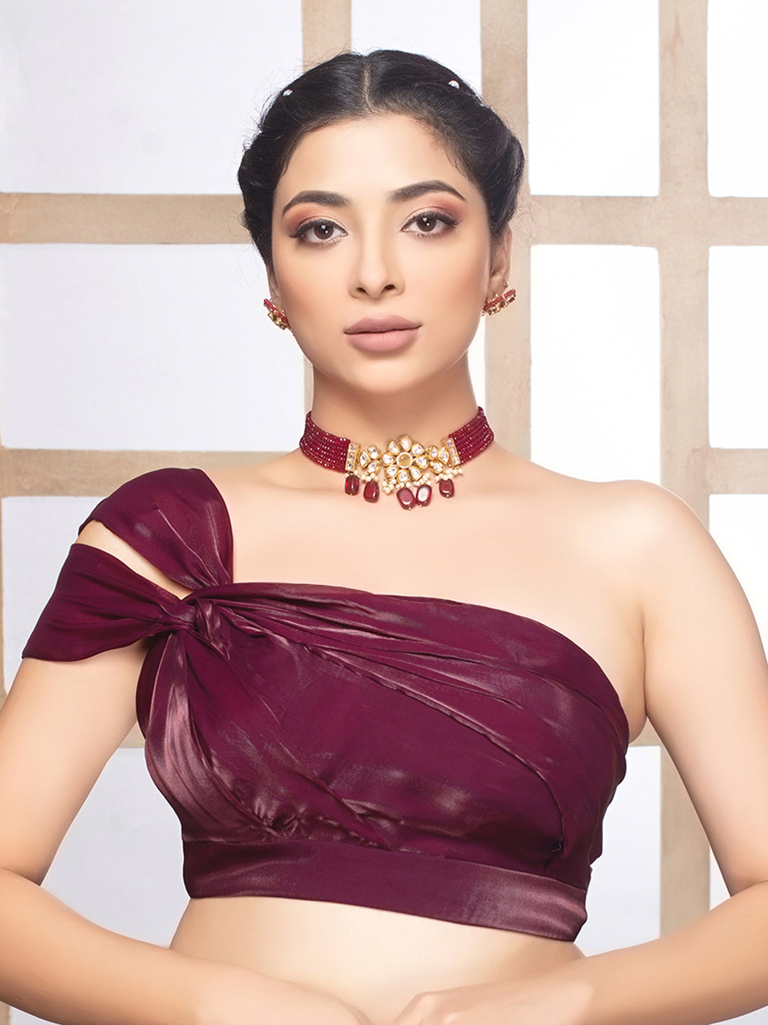 Purple Crush Tissue One Shoulder Readymade Blouse