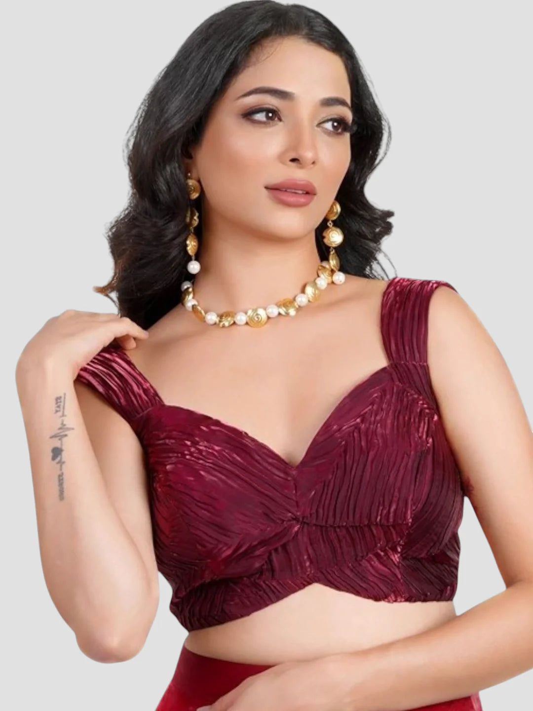 Maroon Crush Fabric Sleeveless Readymade Blouse