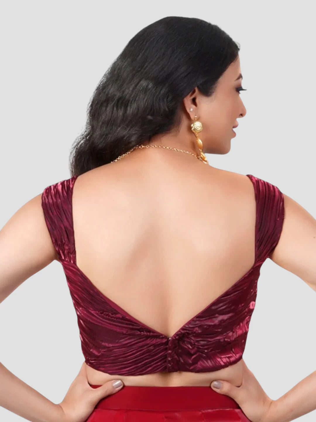 Maroon Crush Fabric Sleeveless Readymade Blouse