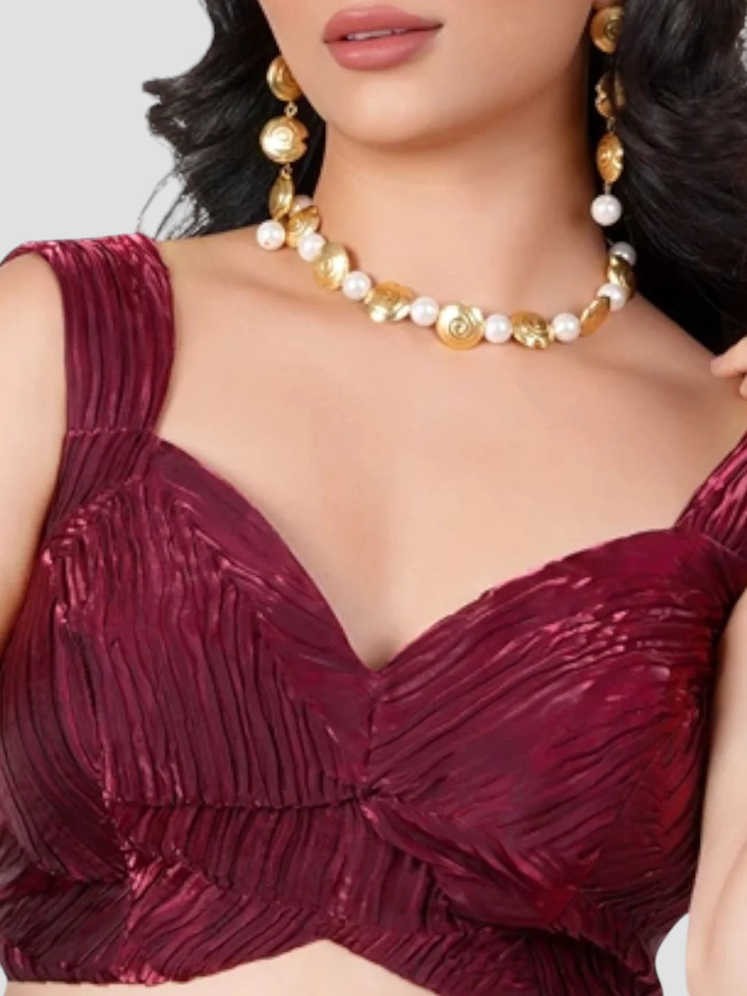 Maroon Crush Fabric Sleeveless Readymade Blouse