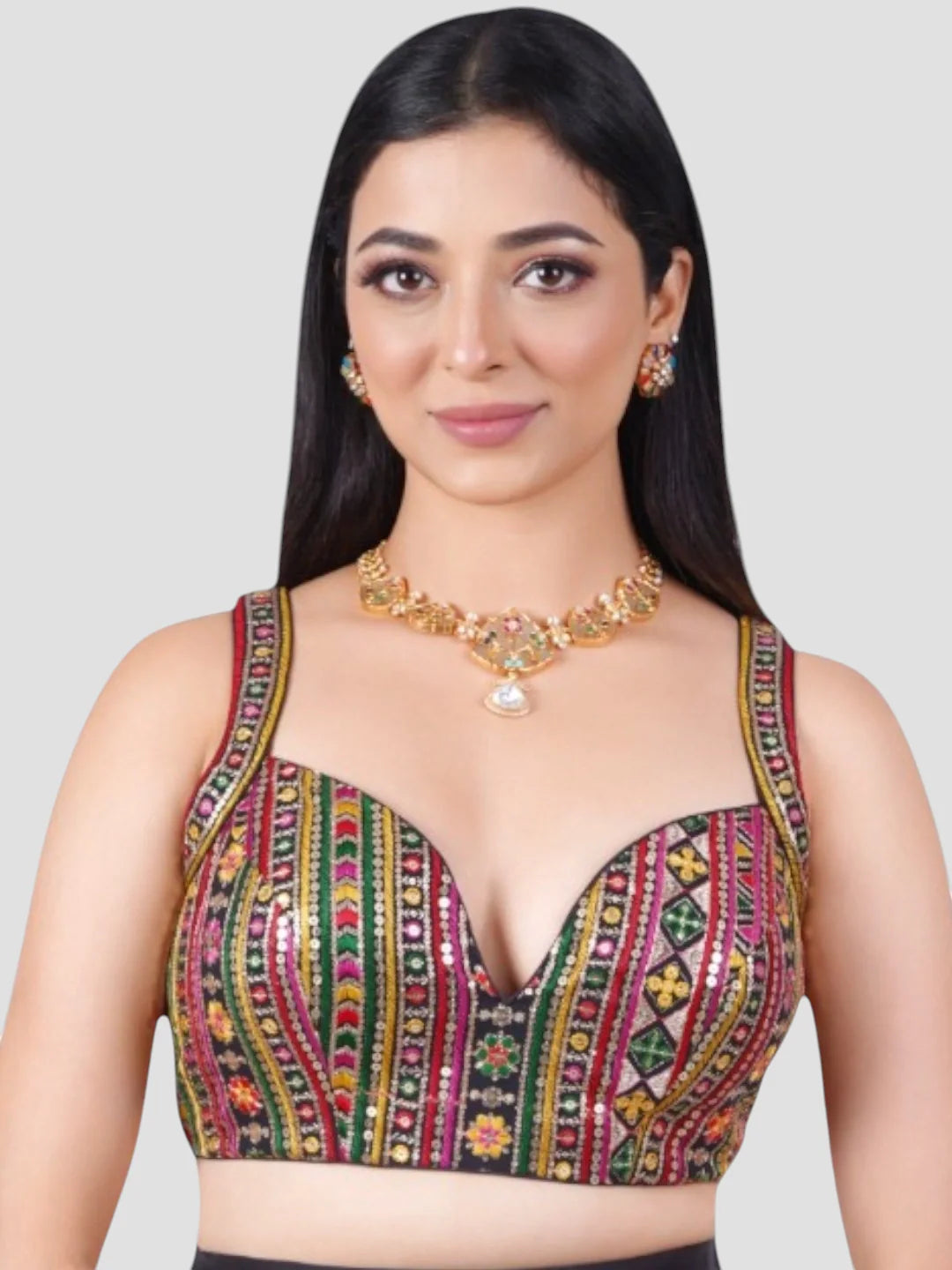 Multicolor Sequence Threadwork Georgette Sleeveless Readymade Blouse