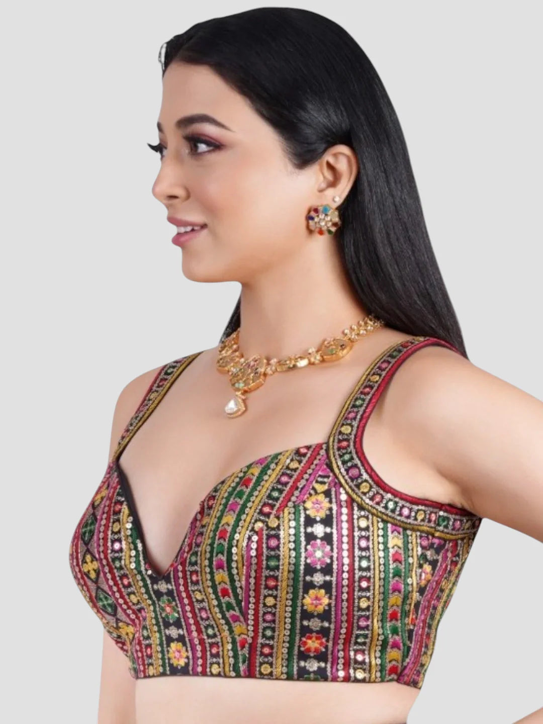 Multicolor Sequence Threadwork Georgette Sleeveless Readymade Blouse