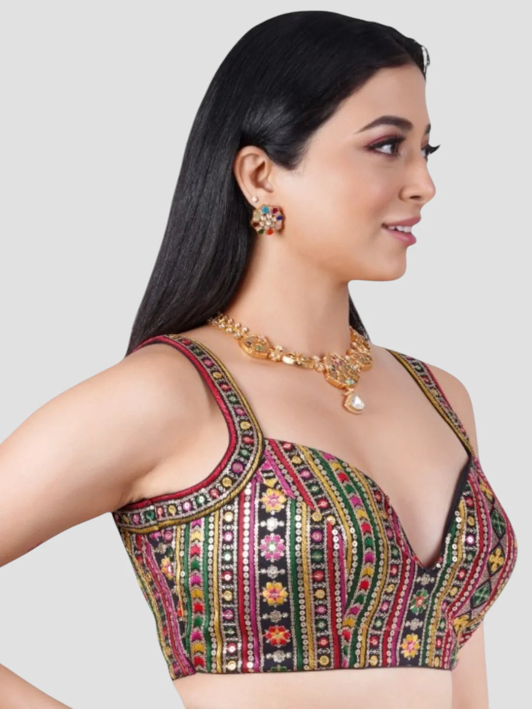 Multicolor Sequence Threadwork Georgette Sleeveless Readymade Blouse