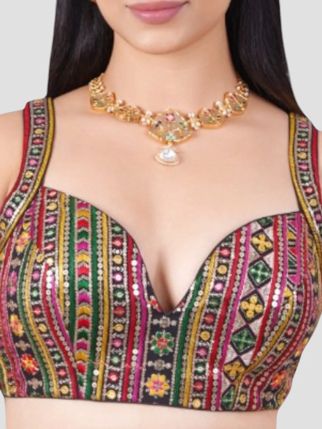 Multicolor Sequence Threadwork Georgette Sleeveless Readymade Blouse