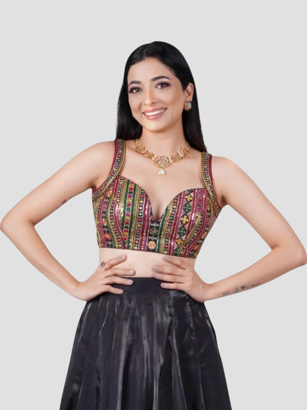 Multicolor Sequence Threadwork Georgette Sleeveless Readymade Blouse