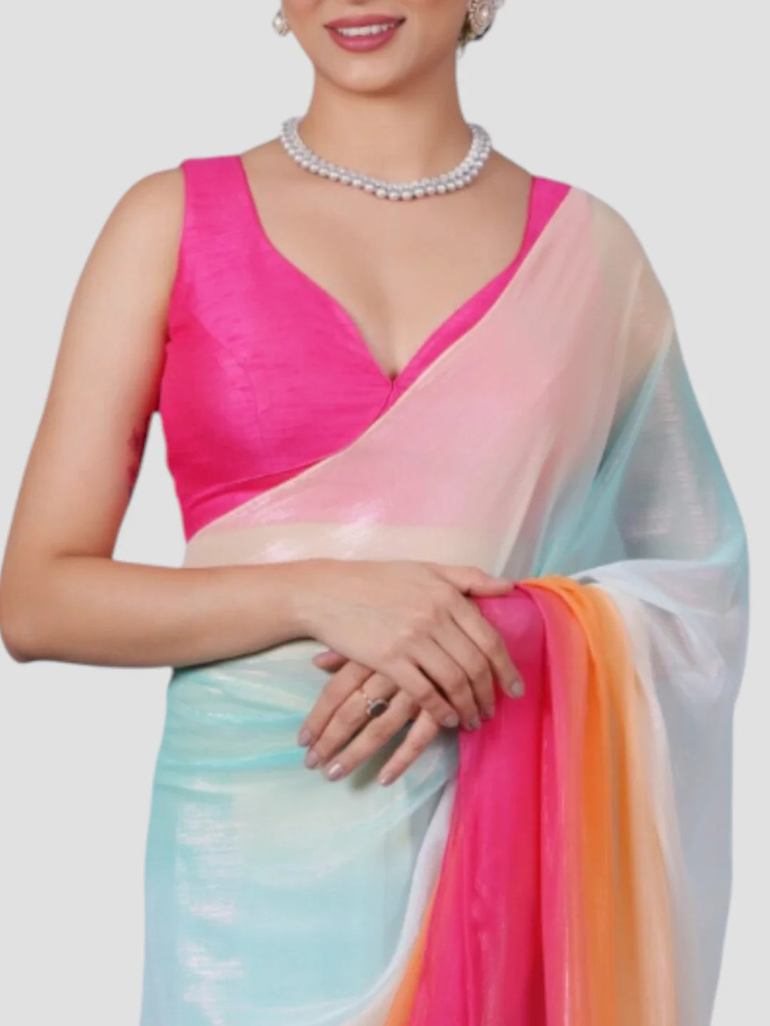 Pink Plain Sleeveless Readymade Saree Blouse