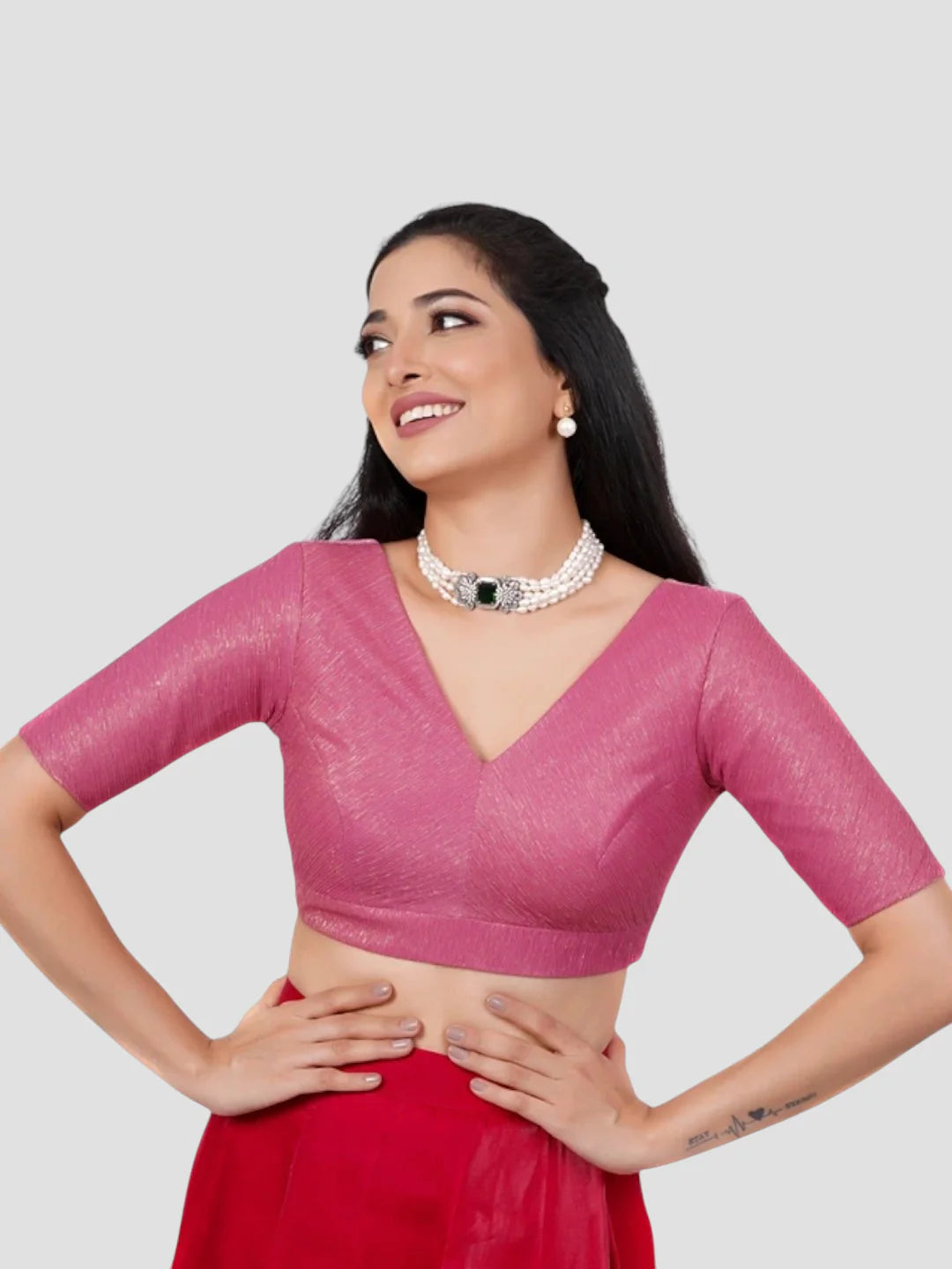 Rani Crush Tissue V Neck Half Sleeves Readymade Blouse