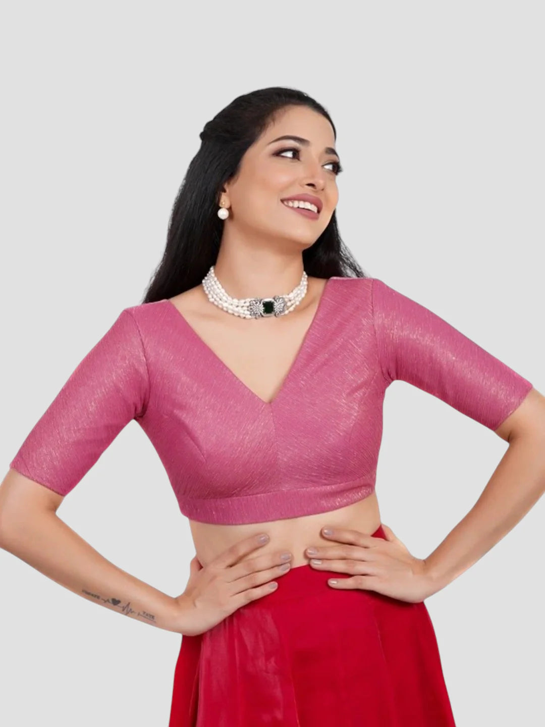 Rani Crush Tissue V Neck Half Sleeves Readymade Blouse