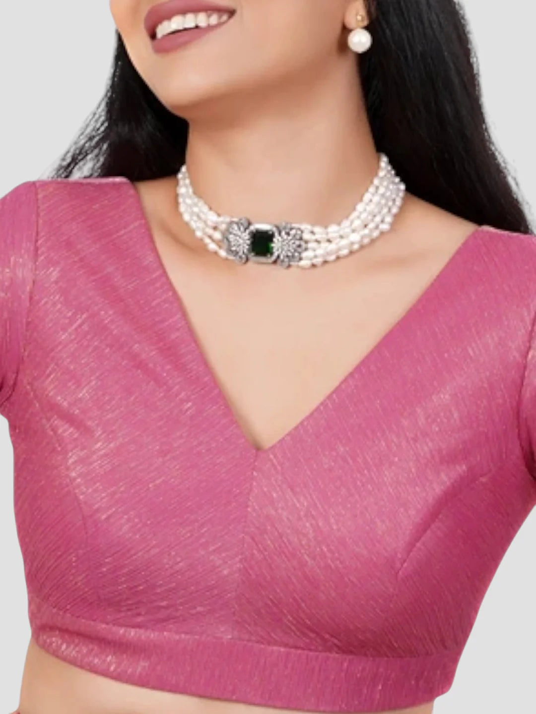 Rani Crush Tissue V Neck Half Sleeves Readymade Blouse